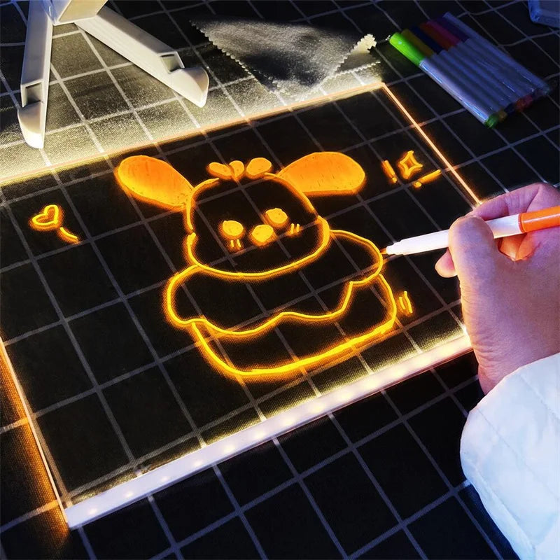Luminous Acrylic Drawing Magic Led Transparent Board, Note Board,Kids DIY Educational Toys Gift,With Stand,With 7 Color Markers