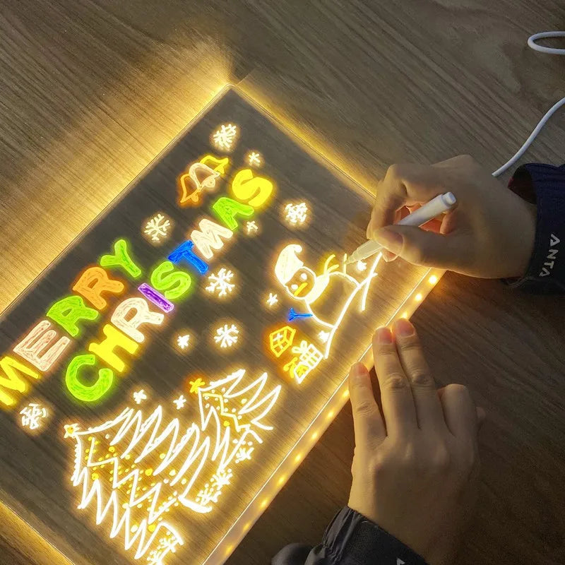 Luminous Acrylic Drawing Magic Led Transparent Board, Note Board,Kids DIY Educational Toys Gift,With Stand,With 7 Color Markers