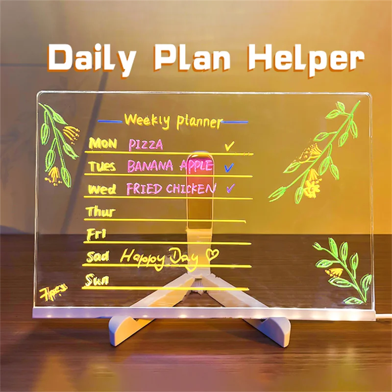 Luminous Acrylic Drawing Magic Led Transparent Board, Note Board,Kids DIY Educational Toys Gift,With Stand,With 7 Color Markers