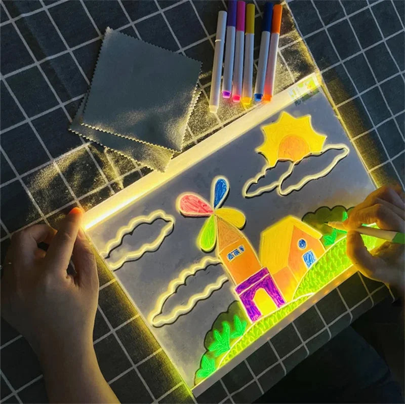 Luminous Acrylic Drawing Magic Led Transparent Board, Note Board,Kids DIY Educational Toys Gift,With Stand,With 7 Color Markers
