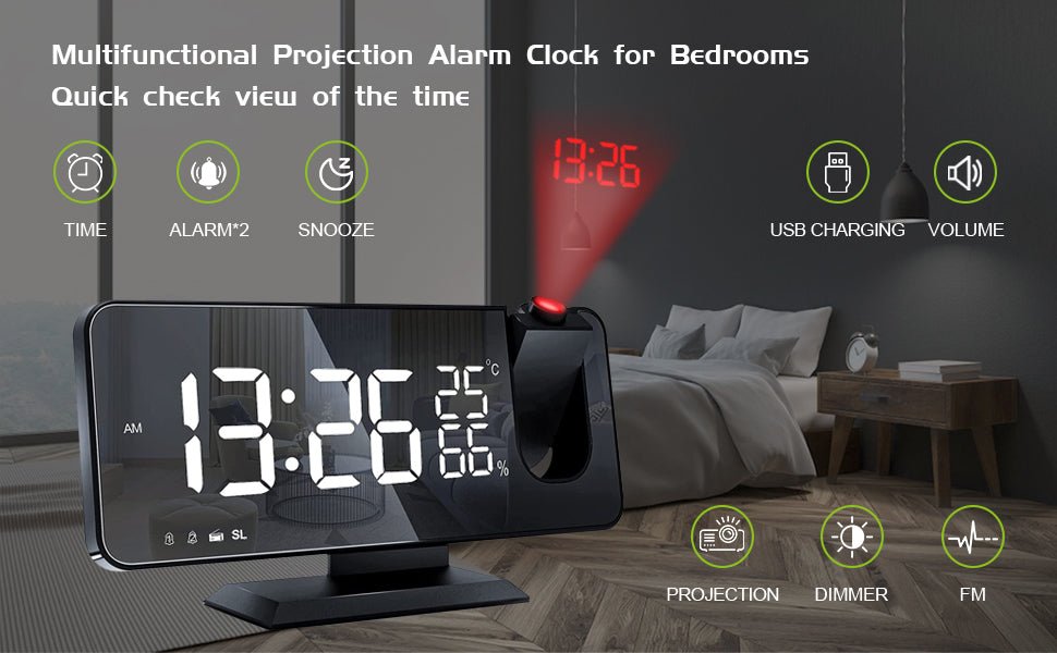 LED Projection Digital Alarm Clock Phone Charger - Christopher James LLC