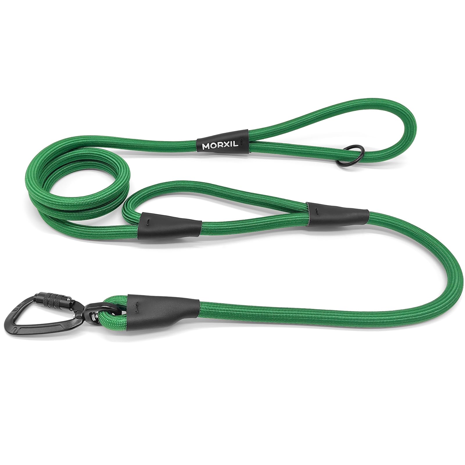 MORXIL Rope Dog Leash with Two Handles 6 Foot Heavy Duty Dog Leash with Aviation Aluminum Auto Locking Carabiner Strong Nylon Dog Lead for Small Medium Large Dogs (Green 6FT-Two Handle)