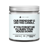 Our Friendship Is Like This Candle if you forget about me i'll burn your house down - Christopher James LLC