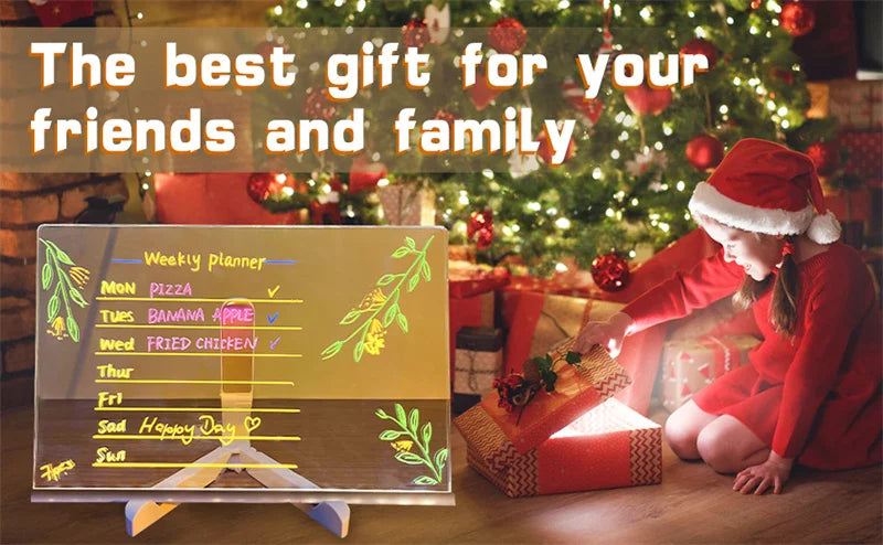 Luminous Acrylic Drawing Magic Led Transparent Board, Note Board,Kids DIY Educational Toys Gift,With Stand,With 7 Color Markers