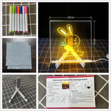 Luminous Acrylic Drawing Magic Led Transparent Board, Note Board,Kids DIY Educational Toys Gift,With Stand,With 7 Color Markers