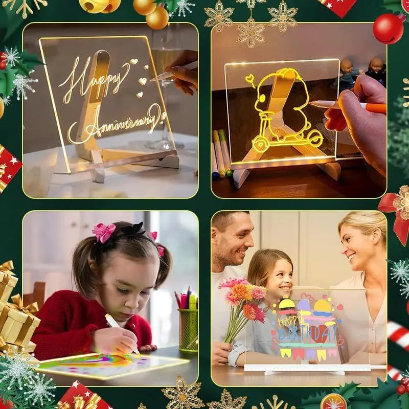 Luminous Acrylic Drawing Magic Led Transparent Board, Note Board,Kids DIY Educational Toys Gift,With Stand,With 7 Color Markers