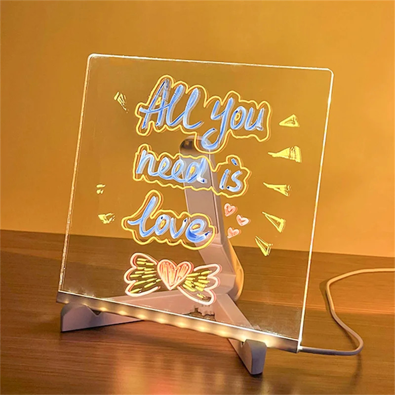 Luminous Acrylic Drawing Magic Led Transparent Board, Note Board,Kids DIY Educational Toys Gift,With Stand,With 7 Color Markers