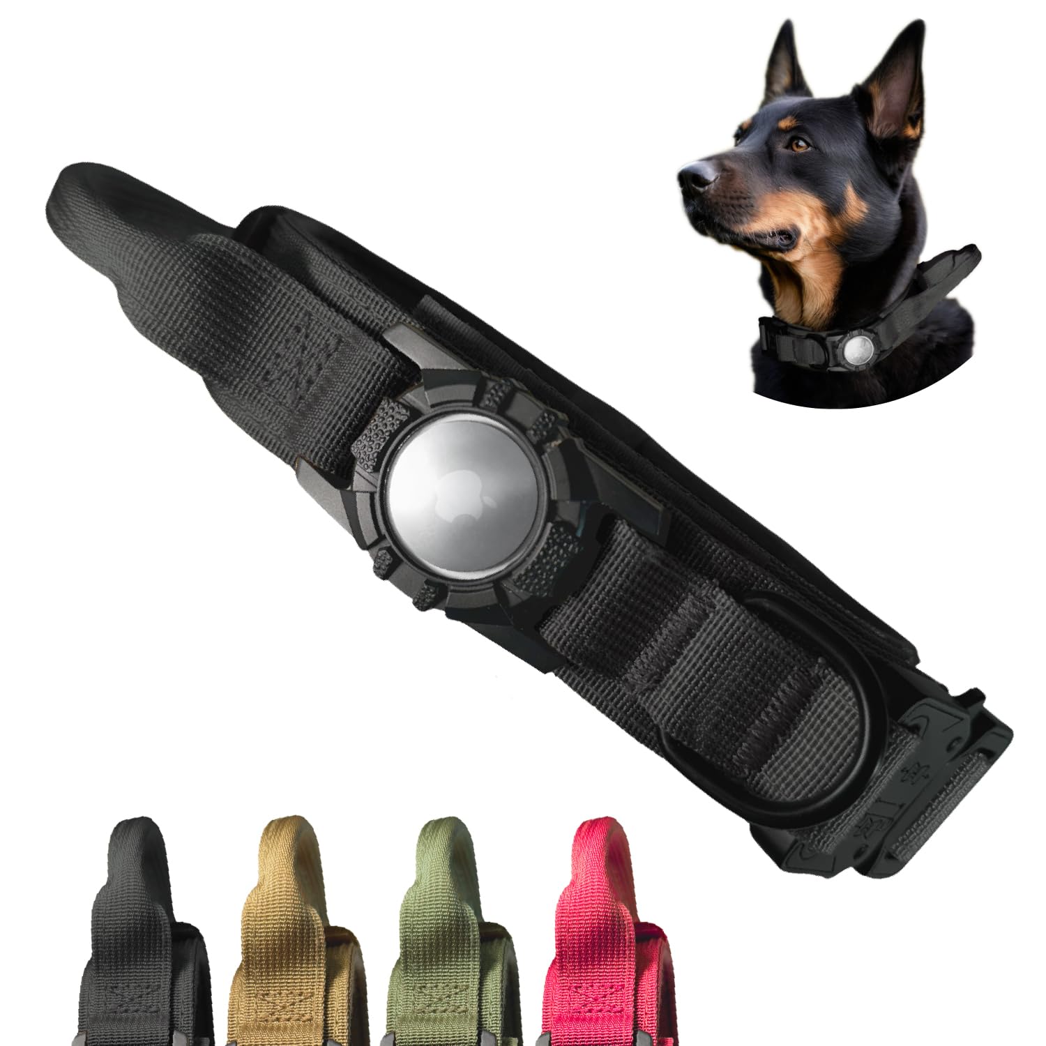 Heavy Duty Dog Collar with AirTag Holder - Tactical Dog Collar with Handle & Built-in AirTag Case - Adjustable GPS Air Tag Dog Collar for Medium Large Extra Large Dogs (Medium Black)